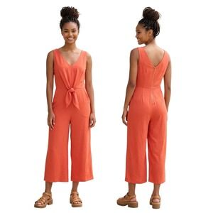 Bleecker 126 Womens Rust Orange Tie Front Wide Leg Jumpsuit SZ 14. Pockets NWT‎